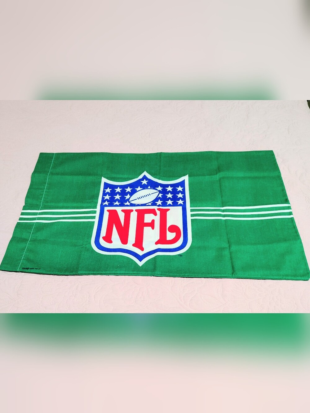 1989 Pillowcase Official NFL Football AFC NFC Double-Sided On Green 19x31"